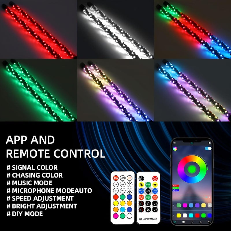 S7 2 Pack 3FT Whip Lights, LED Whip Light with App & Remote Control, Spiral RGB Chasing Lighted Antenna Whips,Whip Light for UTV ATV RZR SXS Can-Am Dune Buggy Offroad Truck (3ft) - Image 3